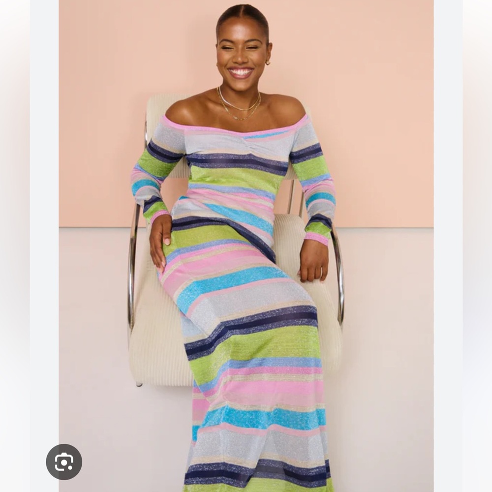 Suboo Off Shoulder Striped Maxi Dress